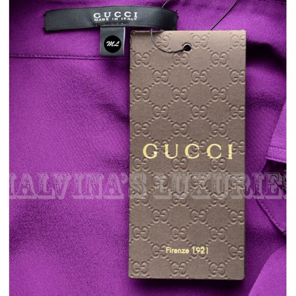 GUCCI SHIRT SILK CREPE DE CHINE BLOUSE VIOLET TOP REMOVABLE BOW - Picture 8 of 10